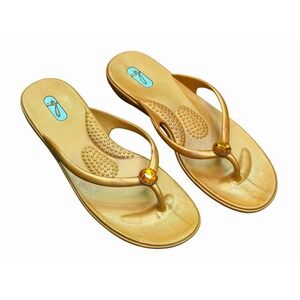 Oka-B Women's Jeweled Sandals Size ML Orange Gold Sparkle Thong Flip Flops